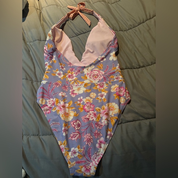 Floral Halter One-Piece Swimsuit in Lavender - Picture 2 of 3